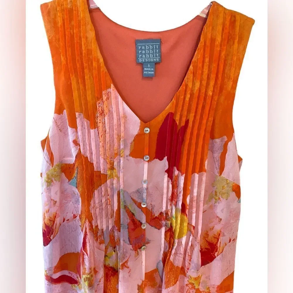 Rabbit Rabbit Rabbit Sz 6 Orange Chiffon Layered Floral Cottagecore Spring Dress - Picture 3 of 6